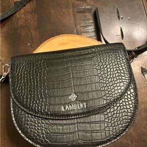 Lambert - Black Croc-Embossed Saddle Bag